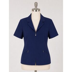 Kasper ASL Womens Royal Blue Short Sleeve Zip Front Blazer Jacket Size 10